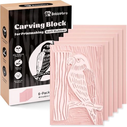 Linoleum Blocks for Printmaking Supplies - 6PCS 4”x6”Rubber Linocut Block Printing Kit for Stamp Carving, Soft Relief Printing Linoleum for DIY Crafts & Art Projects