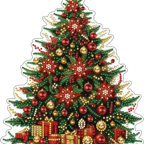 Christmas Diamond Art Tabletop Kits, DIY Stand Up Double Sided Special Shaped Diamond Art Desktop Ornament(Christmas Tree)
