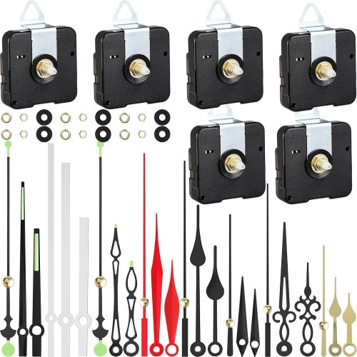 1 6 Pieces High Torque Clock Movements Long Shaft Clock Movement Mechanism with 8 Different Pairs of Repair Parts for Design Replacement Repairing Accessories