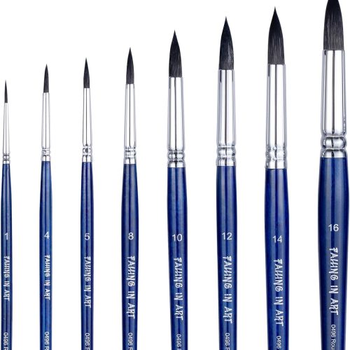 Falling in Art Professional Paint Brush Set, 8Pcs Round Pointed Paintbrush Set, Wooden Handle Hair Artist Brushes for Watercolor Painting(Blue Handle)