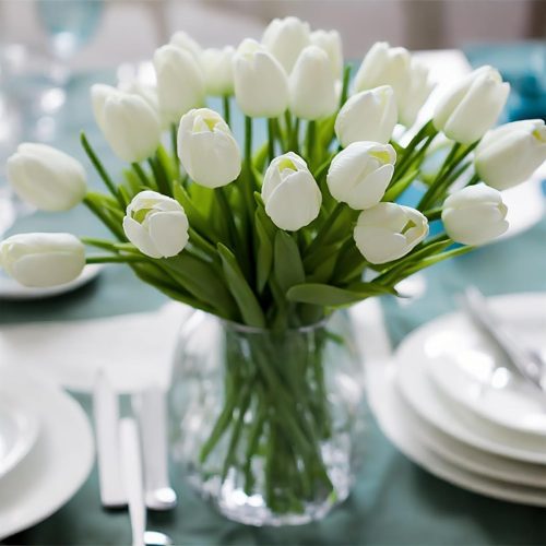 30pcs Real Touch Tulips PU Artificial Flowers, Fake Tulips Flowers for Arrangement Wedding Party Easter Spring Home Dining Room Office Decoration. (White, 14" Tall)