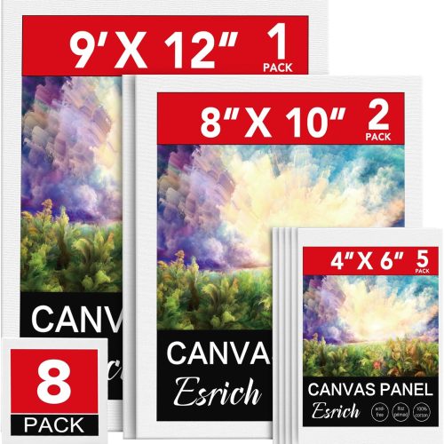 Canvases for Painting 8Pack Painting Canvas with 9x12,8x10,4x6,Canvas Panels for Oil Paint,Watercolor,Acrylic Paint,Gouache and Tempera.