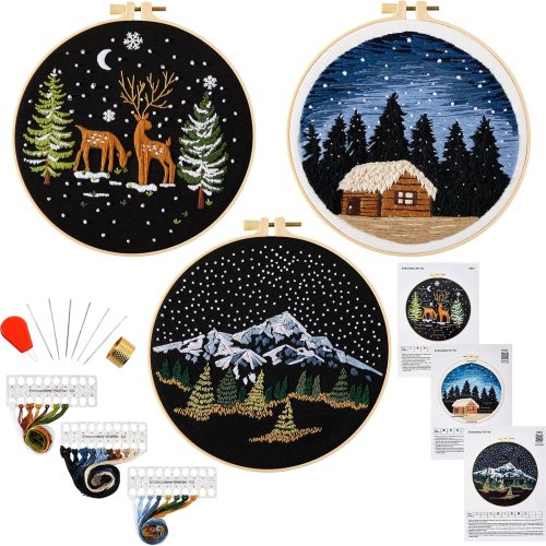 Embroidery Kit for Beginner Adults, Counted Stamped Cross Stitch kit for Adult Beginner, Hand Embroidery Starter Kits with Pattern, 3 Embroidery Hoop, Fabric (Attached Teaching Video QR Code)