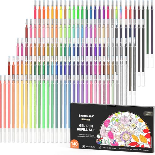 Gel Pen Refills, Shuttle Art 140 Colors (No Duplicates) Gel Pen Refills, 7 Color Types for Kids Adults Coloring Books Drawing Doodling Crafts Scrapbooking Journaling