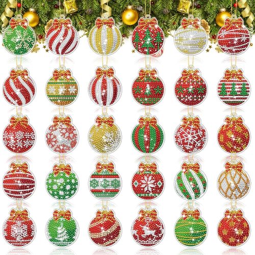 30 Pcs Christmas Diamond Art Keychains Kits with Tools Christmas Balls Diamond Painting Key Chain Hanging Ornaments for Xmas Craft DIY Tree Decor Gift Wrap Tags Holiday Party Decor