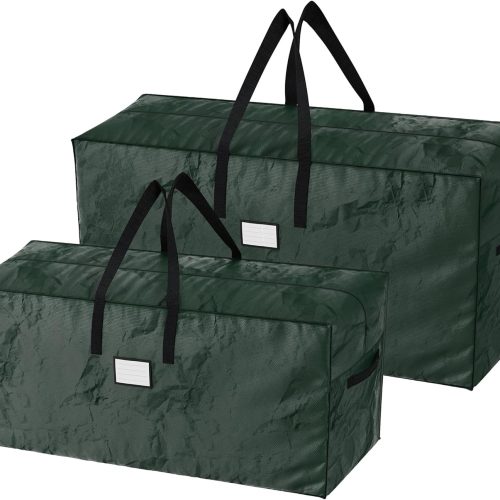 Set of 2 Christmas Tree Storage Bags - Waterproof Bags for 17-Foot Disassembled Artificial Trees, Garland, and Holiday Decorations by Elf Stor (Green)