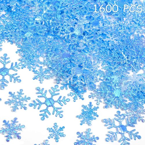 1600 Pieces 3 Size Snowflake Confetti Christmas Snowflake Glitter Confetti Table Decor for Winter Xmas Party Wonderland Party Supplies DIY Craft(Blue)