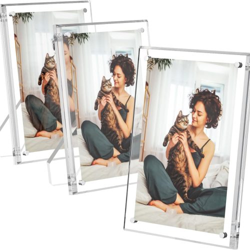 5x7 Acrylic Picture Frames 3 Pack, Clear Picture Frames with Stand, Magnetic Frame Lucite Frameless Transparent Floating Gift for Home Desktop Display