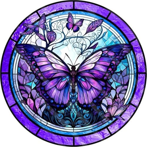 ajepon Butterfly Diamond Painting Kits for Adults - Stained Glass Butterfly Diamond Art Kits for Adults, Butterflies Gem Art Kits for Gift Home Wall Decor (14x14inch)