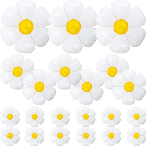 21Pcs Daisy Balloons White Flower Daisy Foil Mylar Balloons Daisy Party Decorations for Birthday Wedding Baby Shower Party Supplies(Huge Balloon X 3, Medium X 6, Small X 12）