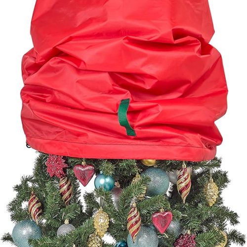 Upright Christmas Tree Storage Bag - Fits 4 Ft Artificial Xmas & Topiary Tree, Vertical Holiday Cover, Durable, Dustproof & Easy-Use Xmas Storage, Red