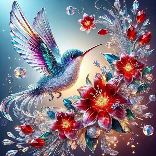Hummingbird Diamond Art Kits for Adults,5D Full Round Drill Diamond Painting Kits for Flowers DIY Crystal Rhinestones Paint by Diamonds and Crafts for Adults Home Wall Decor 12 X 12inch