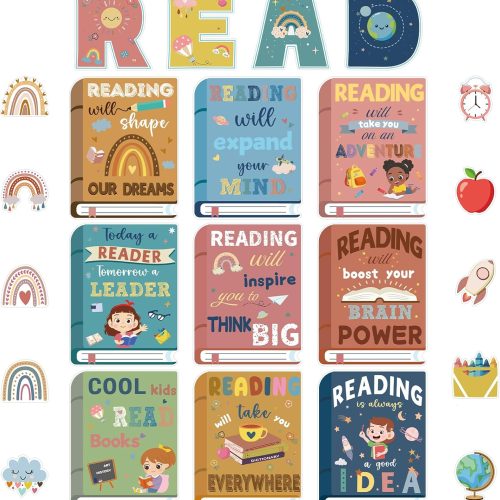 43 Pcs Reading Bulletin Board Sets Classroom Themes Decoration Sets Boho Reading Posters for Elementary Middle School Library Classroom Reading Corner Decorations