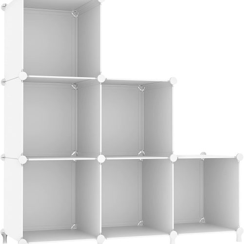 Cube Storage Organizer, Storage Cubes Shelves Bookshelf, 6 Cube Closet Organizers and Storage, DIY Stackable Plastic Clothes Organizer Shelving for Bedroom, Home, White