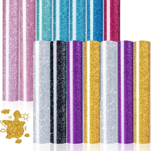 Glitter Heat Transfer Vinyl Bundle - 15 Pack 12" x 10" HTV Sheets Glitter HTV Vinyl for T-Shirts, Glitter Iron on Vinyl Compatible with Cricut Cutting Machine - Easy to Cut & Weed