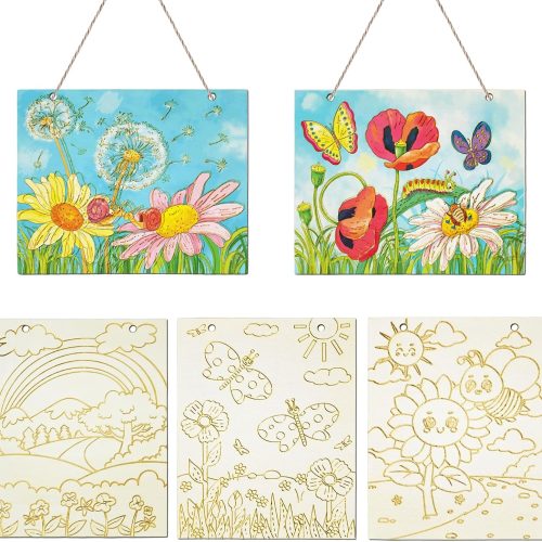 AOCEAN 10 Pcs Large Unfinished Wood Crafts for Painting - Pre-Drilled Wooden Ornaments with Ropes Paintable Art Wood Slices for Adults DIY Art Projects Craft Supplies for Home Décor