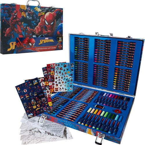 Marvel Art Case for Boys with Colored Pencils Washable Markers Crayons Stickers Drawing Supplies Travel Paint Kit Gifts for Kids (Spiderman Art Case)