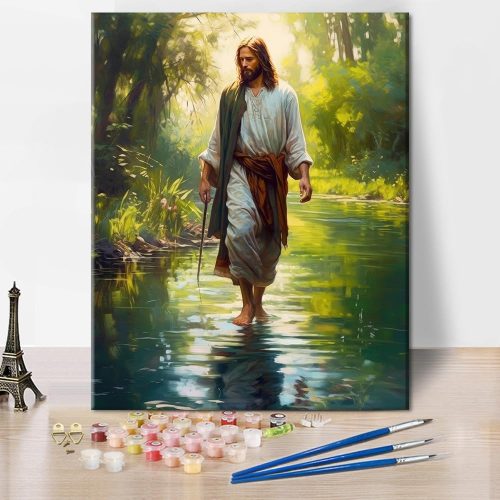 1 TUMOVO Jesus Paint by Numbers, Adult Paint by Number Prayer in The Forest Paint-by-Number Kits DIY Acrylic Painting Kits On Canvas Religious Spirit Paint by Number for Adults, 16 x20 Inch