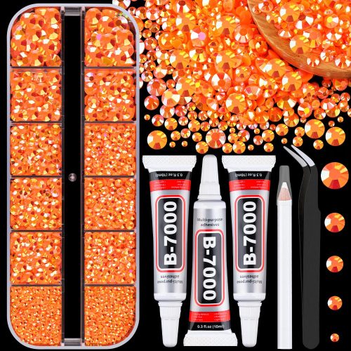Version 1.0.0 Resin Jelly Rhinestones for Crafting with B7000 Jewelry Glue, 1 Box Orange AB Flatback Crystal with 3Pcs 10ml Glue, Bedazzling Non Hotfix Gems for DIY Tumblers Clothing Shoes Manicure