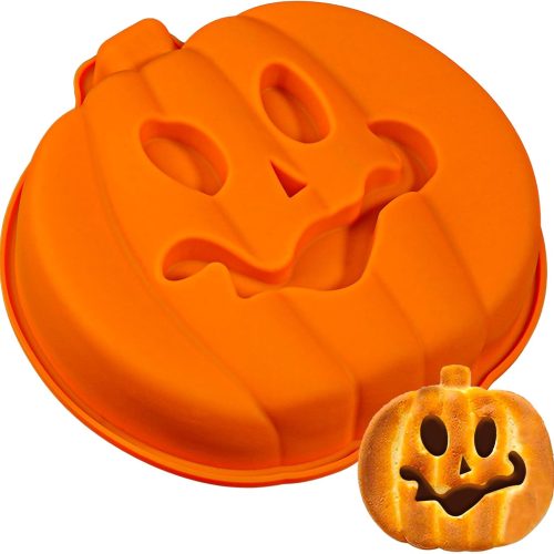 1 Webake Pumpkin 8 Inch Cake Pan Silicone Jack-O-Lantern Mold 3D Pumpkin Shaped Cake Mold Large, Halloween Baking Pan, Trick or Treat for Halloween Party