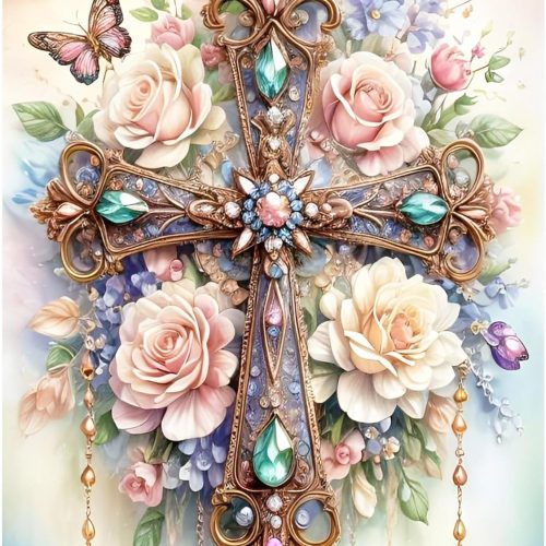 1 JAKI 5D Diamond Painting Kits for Adults Beginners-Cross Flower Diamond Art Kit for Adults,5D DIY Gem Art Kits for Adults for Gift Home Wall Decor(12x16inch)