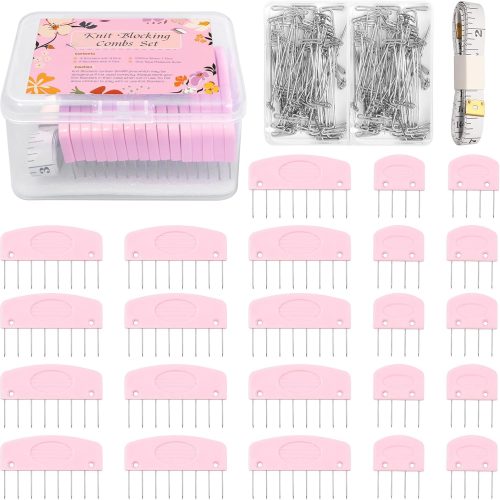 1 Knit Blocking Combs Pins, 20 Pcs Knit Blocking Combs for Blocking Knitting, 100 Pcs T-Pins Knitter Crochet, Tape Measure Ruler, Sewing Lace or Needlework Projects with Knitting Blocking Tools