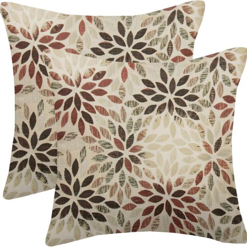 1 Burgundy Red Brown Pillow Covers 18x18 Inch Set of 2 Summer Rust Geometric Flower Outdoor Decorative Throw Pillows Farmhouse Dahlia Pillow Case Linen Square Cushion Cover for Home Sofa Bedroom