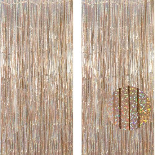 1 2 Pack Fringe Curtains Backdrops, Foil Fringe Curtains, Door Streamers for Birthday Wedding Bridal Shower Holiday Graduation Party Decorations, Photo Booth Backdrops, Glitter Champagne