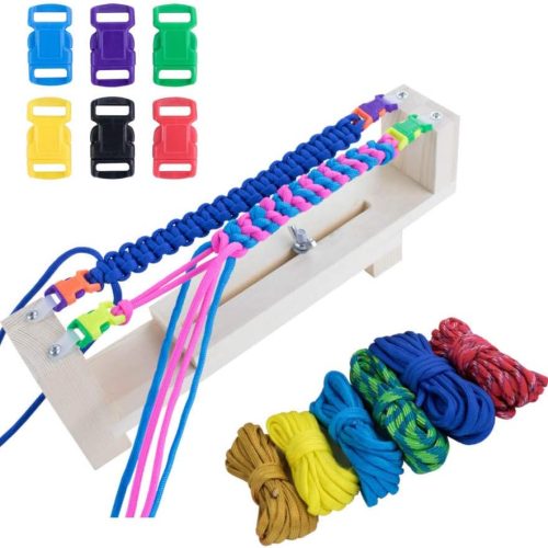 1 Jig Bracelet Maker with Parachute Cord - Heavy Duty Buckles - Wristband Maker with 6 Paracord Hanks and 6 Quick Release Buckles - Paracord Braiding, Weaving, DIY, Craft, Tool Kit