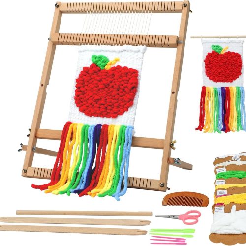 1 Weaving Loom for Beginners Adults/Kids and 1 Set of Weaving Works Complete Yarn Kit with Detailed Friendly Instructions, Parents and Children in The Holiday Experience Weaving Brings Fun_Apple