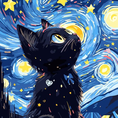 1 Paint by Numbers Kit for Adults Cat,Paint by Number Kit for Adults, Animals Oil Painting Gifts Arts Crafts for Home Decor 16x20 Inch(Starry Sky Cat)