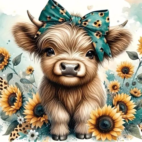 1 Diamond Art Painting Kits for Adults, Cow 5D Diamond Painting Dots Art Kits for Adults Beginner, DIY Highland Cow Full Round Gem Crystal Art Paint by Diamond, Home Wall Decor 12 x 12 in