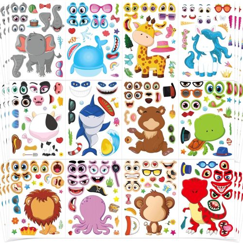 1 48 Sheets Make a face Stickers for Kids, Make Your Own Animal Mix and Match Sticker Sheets with Safaris, Sea and Fantasy Animals Party Favors Supplies