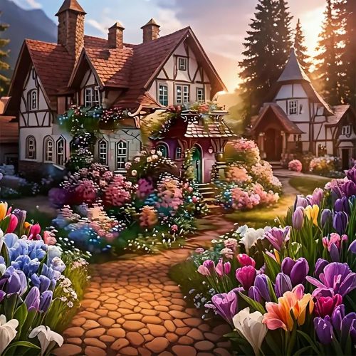 5D Diamond Painting Kit for Adults Beginners,DIY House Flower Paint by Diamond Art Kits,Suitability Friends Full Round Drill Diamonds Dots Gem Art,Home Wall Decor 13.78x13.78 Inch