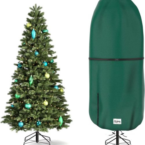 Upright Christmas Tree Storage Cover,Tear Resistant Adjustable 9 FT Christmas Tree Storage Bag for Assembled Tree Standing with Ornaments,Xmas Tree Cover Waterproof, Dustproof