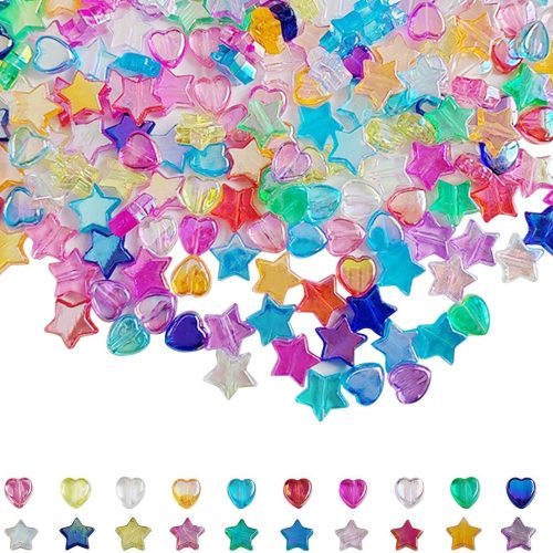 600 PCS Heart Star Shape Beads, AB Acrylic Bead Star Beads, for Jewelry Making DIY Bracelet arrings