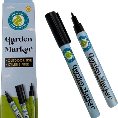 2 Pack Garden Marker Pen Permanent Markers Black (UV Fade Resistant Marker Pens for Plant Markers Garden Markers Waterproof Pen Black Markers Outdoor Marker for Garden Plant Labels 0.8mm)