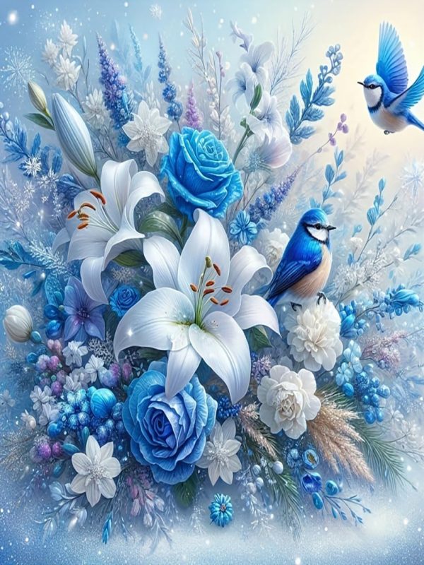 1 5D Diamond Painting Kits for Adult, Birds Flower Diamond Art Kits for Beginners, DIY Full Drill Floral Diamond Dot Gem Art Kits for Home Decor 12 x 16 Inch