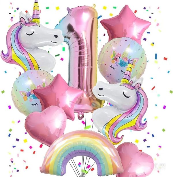 1 Unicorn Balloons Unicorn Birthday Party Decorations for Girls Foil Balloons Set Macaron and Rainbow Balloon Wedding Baby Shower Party Supplie (number 1)