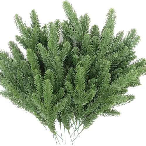50 Pcs Artificial Pine Branches Green Plants Pine Needles DIY Accessories for Garland Wreath Christmas and Home Garden Decor (50, Green)