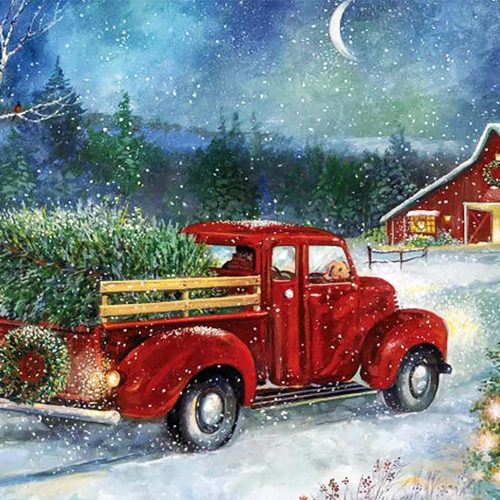 Christmas Diamond Painting Kits,Winter Diamond Art Kit for Adults,Red Truck 5D Paint with Diamond Full Drill for Parents-Children Interrction,Wall Decor(12x16) (Snowy Night)