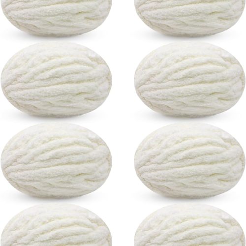8 Pack Jumbo Chunky Yarn for Crocheting, Thick Fluffy Chunky Chenille Yarn for Hand Knitting, Soft Plush Yarn for Blanket, Home Decor and Pet Bed, Cream
