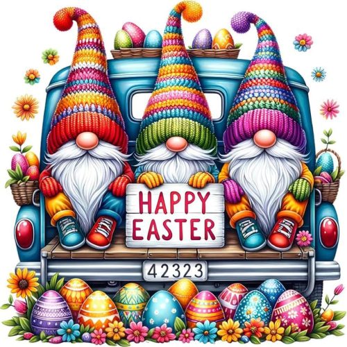 1 Easter Gnomes Diamond Painting Kits for Adult Beginners, Truck Diamond Art Kit for Adult, 5D Full Drill Diamond Dots Kit for Beginners, Easy DIY Gem Art for Home Decor 14x14 inch