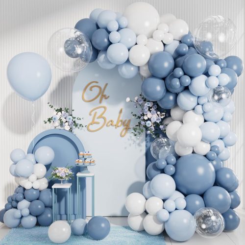1 Dusty Blue Balloon Garland Arch Kit 140PCS Light Blue White Clear Balloons in 18 12 10 5 Inch for Baby Shower Gender Reveal Bridal Shower Wedding Birthday Party Decorations
