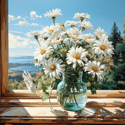 1 Daisy Diamond Art Kits for Adults, Flowers Landscape Diamond Painting Kits for Adults Beginners, Flower 5D Round Full Drill Gem Art Kits DIY Crafts Kits for Home Wall Decor 14x14 Inch