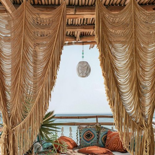 1 Macrame Curtain Boho Curtain Room Divider Doorway Wall Decor Fiber Yarn Art Craftsmanship Bedroom Wedding Backdrop 41" W x 75" L(1 Panel