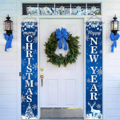 1 Blue Christmas Porch Banner - Merry Christmas Door Decorations for Blue Holiday Xmas Party