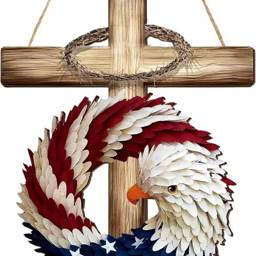 1 1 Pcs 4th of July Hanging Door Sign 2d Memorial Day Wreath Decorations Patriotic Door Hanger American Rustic Wooden Plaque for Wall Front Porch Farmhouse Decor (Rose Wreath)