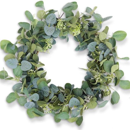 1 Eucalyptus Wreaths for Front Door 20", Handmade Green Leaves Wreath for Summer, Spring and All Seasons, Greenery Floral Wreath for Wall and Outside