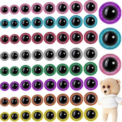 1 128 Pieces 8 Colors Plastic Safety Eyes Glitter Doll Stuffed Animal Amigurumi Eyes Round Craft Domed Button for Doll Bear Puppet Toy Plush Animal DIY Craft